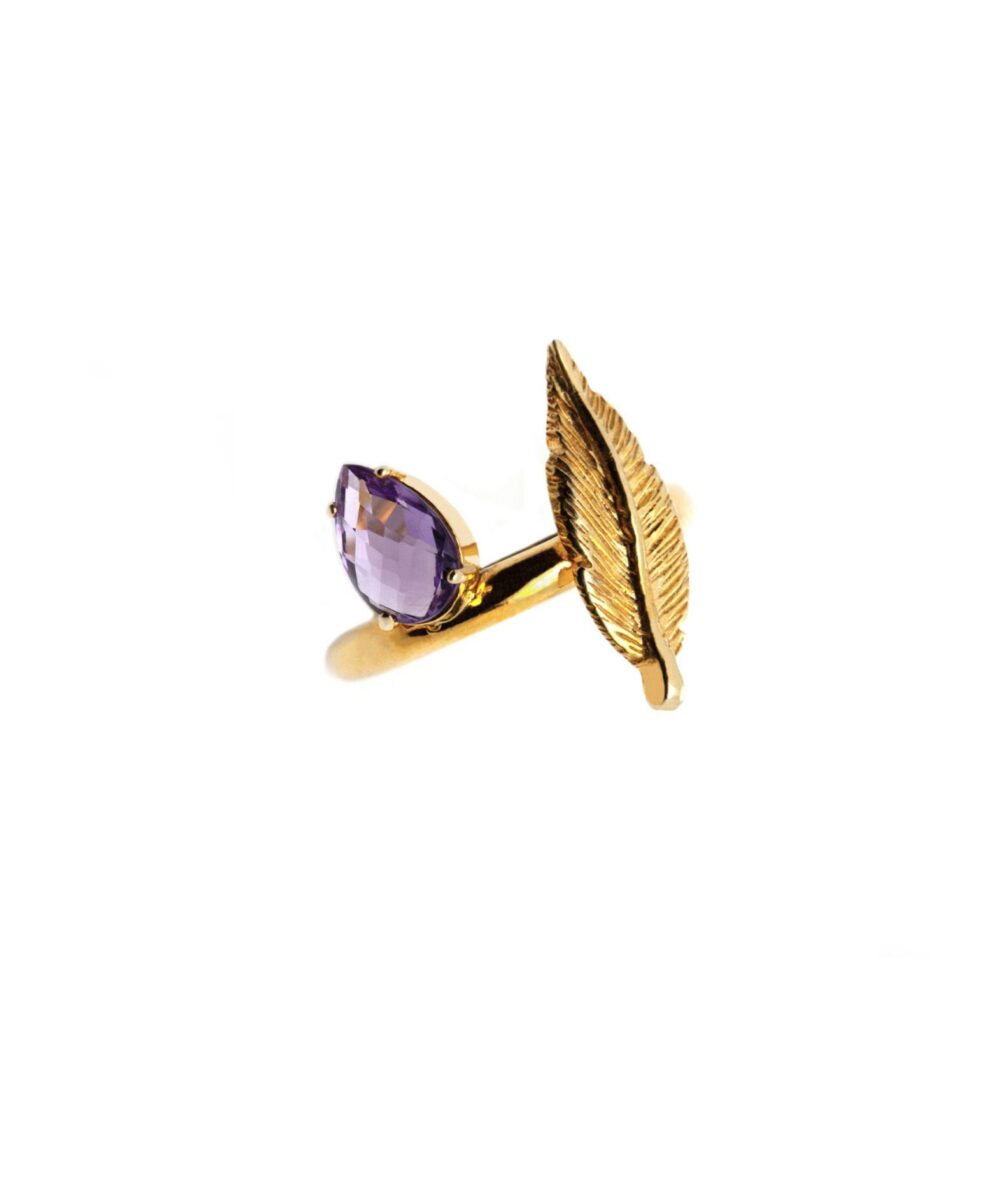 Anello Piuma e Pietra Naturale