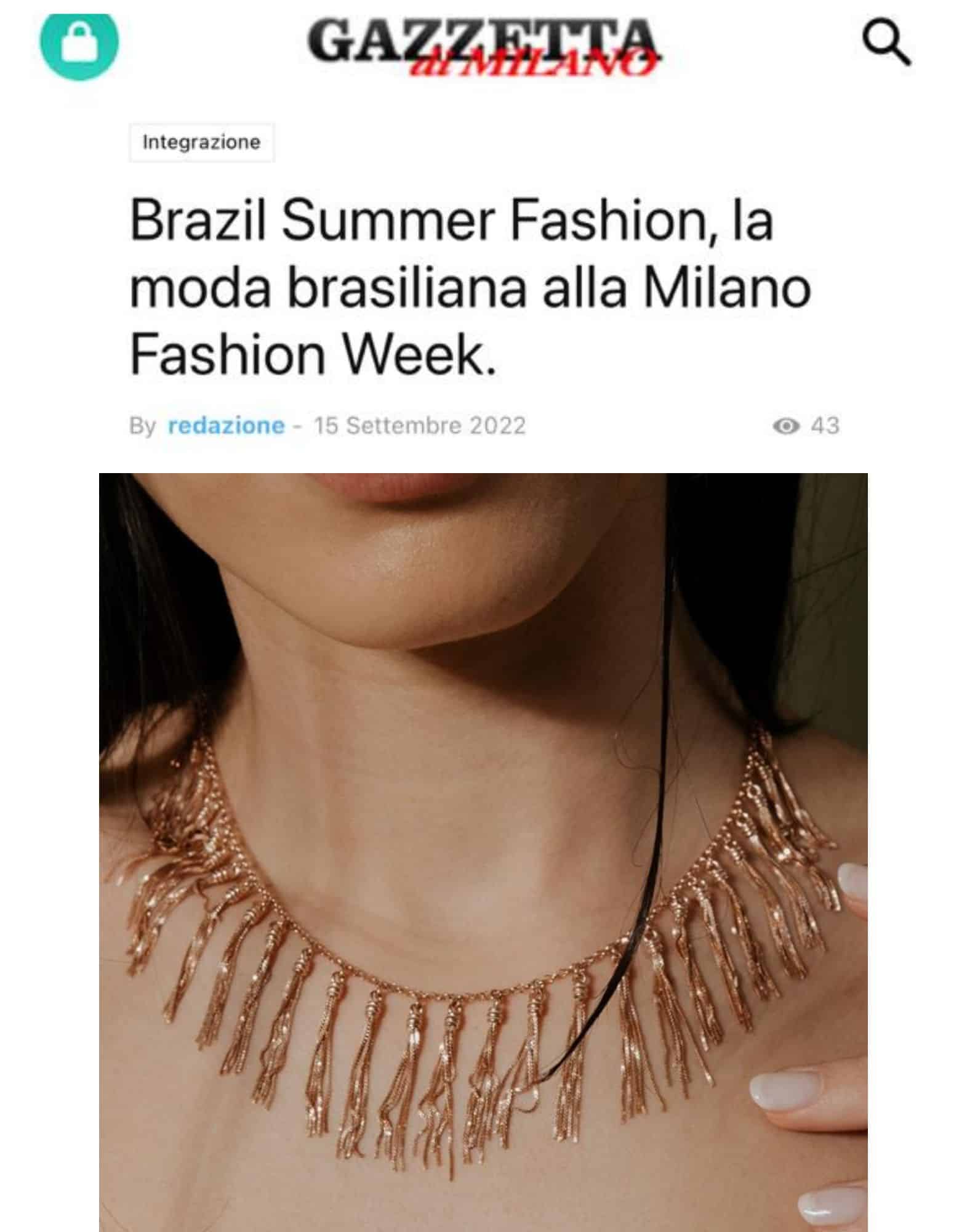 GAZZETTA DI MILANO GIOIELLI THAIS BERNARDES MILANO FASHION WEEK