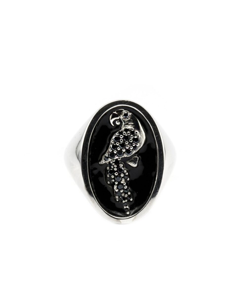 Anello Chevalier Pappagallo Smaltato Nero