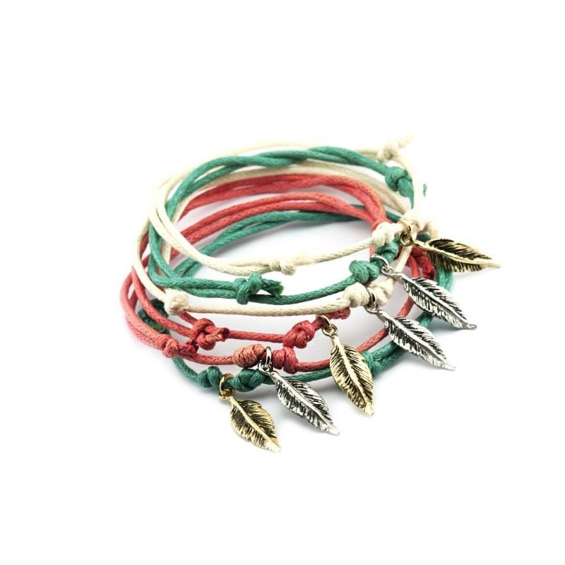 Bracciale in Cotone con Piuma