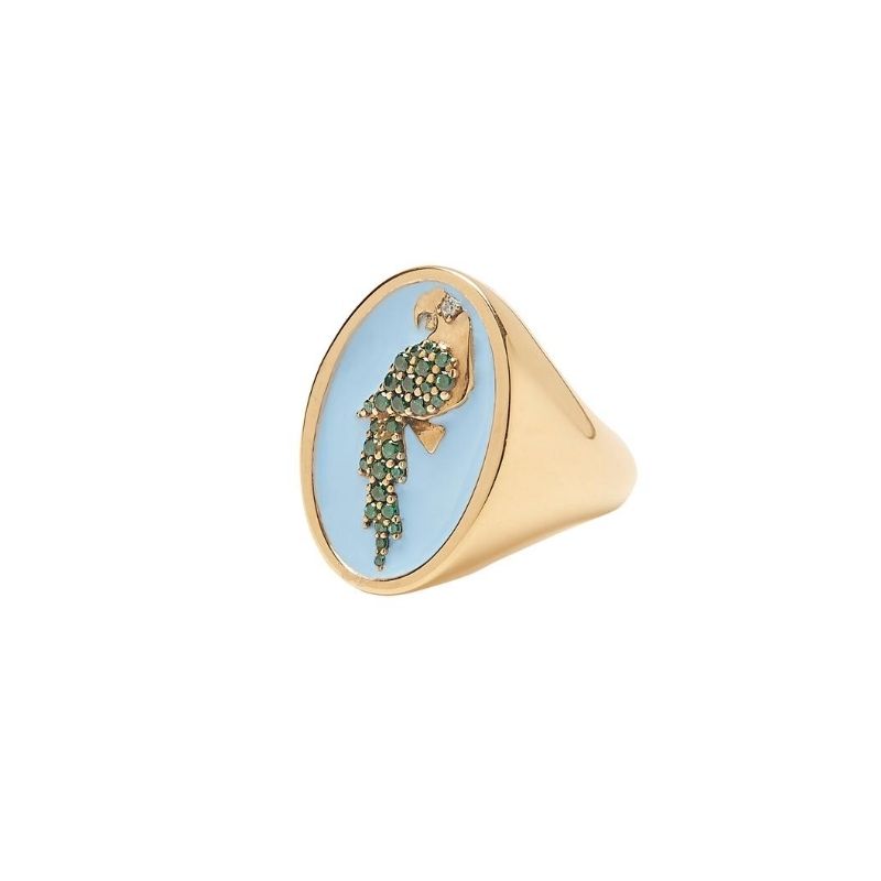 Anello Chevalier Pappagallo Smaltato Azzurro - Immagine 2