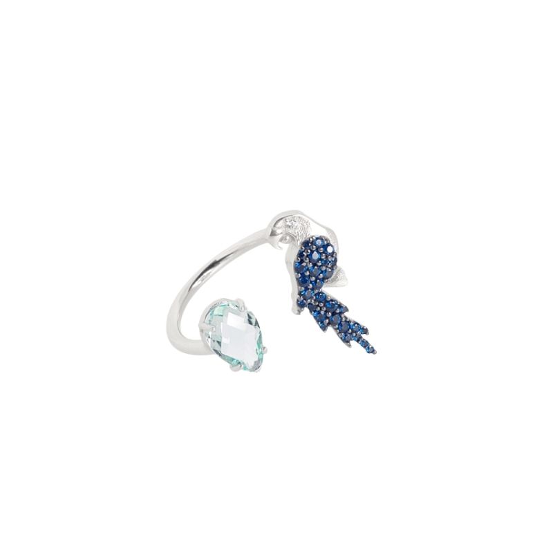 Anello Contrarie Pappagallo  Pietra Topazio Azzurro